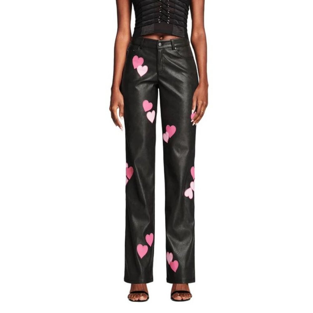 I.AM.GIA NWT Dixxi Pant in Black Faux Leather Heart Patches size Small